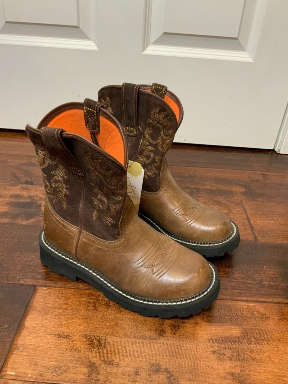 Ariat Fatbaby Brown Leather Embroidered Cowboy Boots, Size 6.5